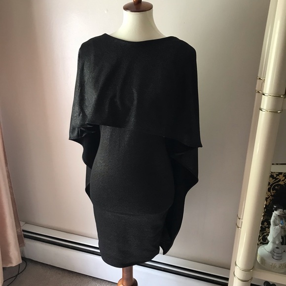 Sexy Open Back Cape Dress Black With Shimmer - Picture 3 of 7